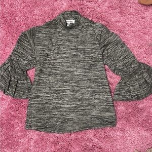 Turtle neck quarter sleeeve with ruffles, size S, tight fitting